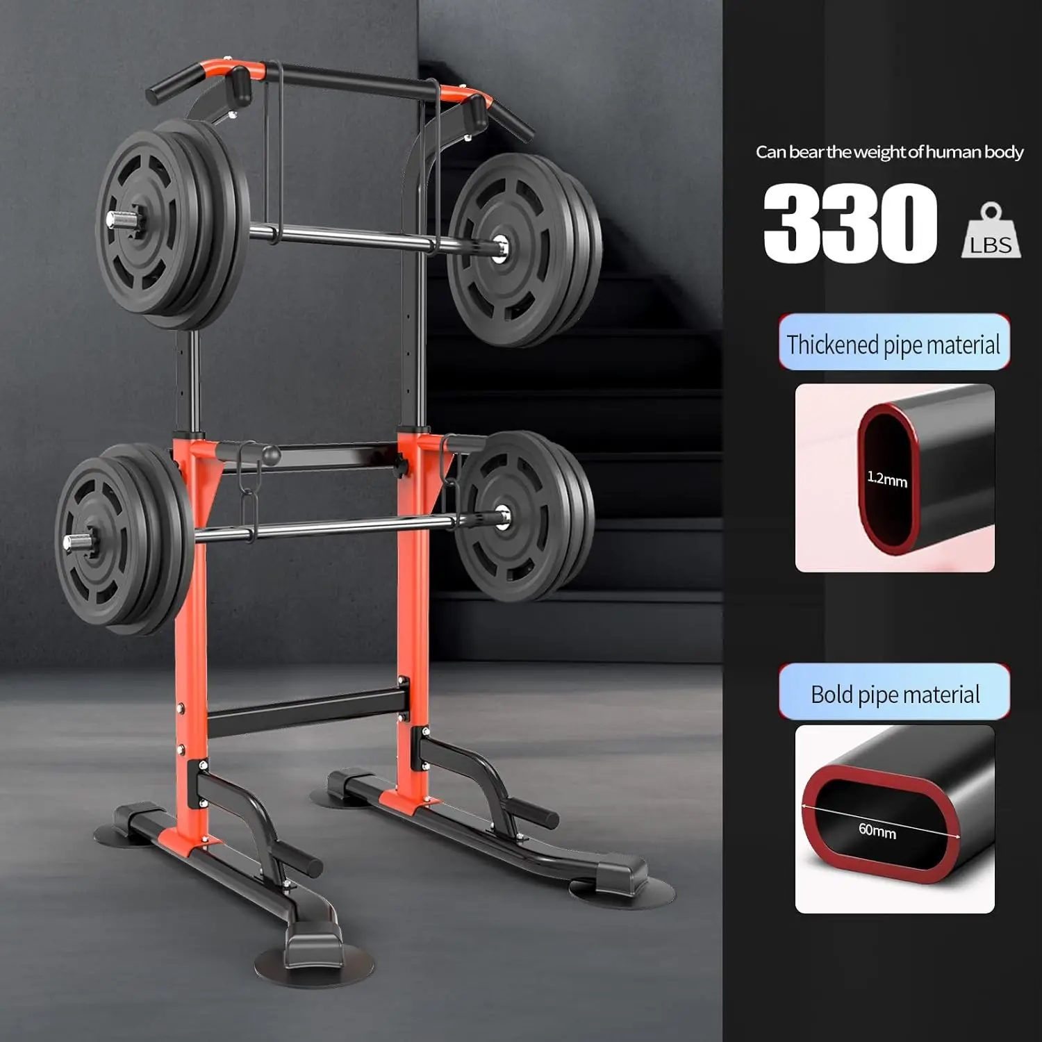 wellshow Power Tower Dip Station  for Home Gym Adjustable Height Strength Training Workout Equipment,Pull Up Bar Station