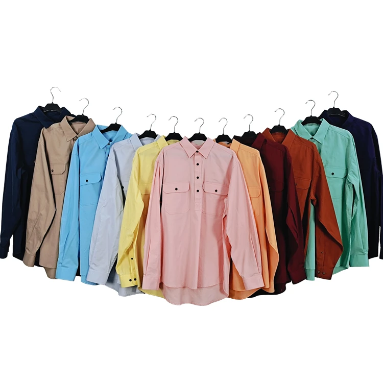 2022 newest color half button closed front work shirt long sleeve UV protection cotton workwear shirt for man