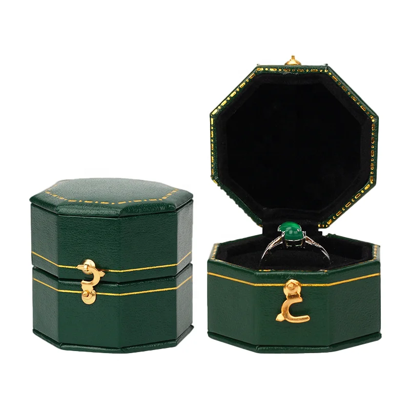
Hot sale Octagonal box Green velvet Jewellery earring packaging case Travel small jewel ring box 