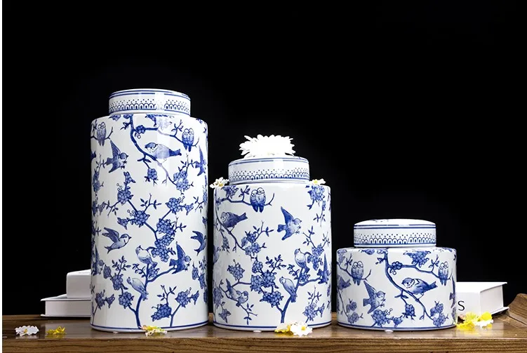 Cheapest blue and white round wholesale ceramic ginger jar for cookie,coffee and tea sugar
