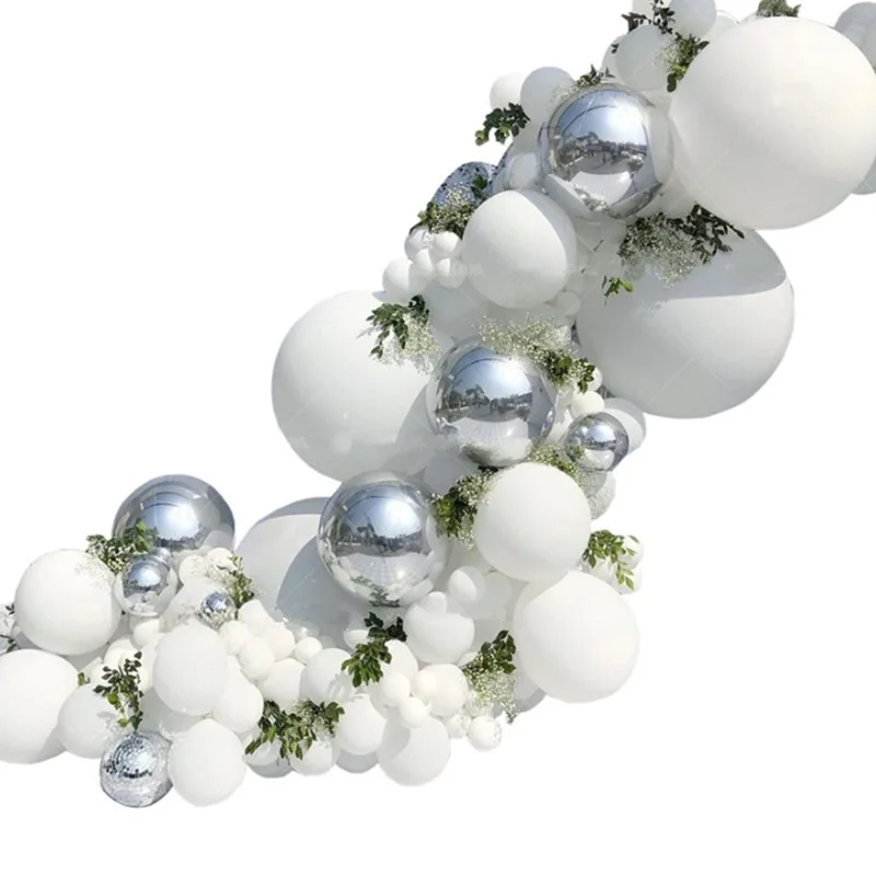 125 Pieces 4D Silver Foil Balloons Arch set Macaron White Balloons Garland Arch Kit For Birthday Baby Shower Decorations