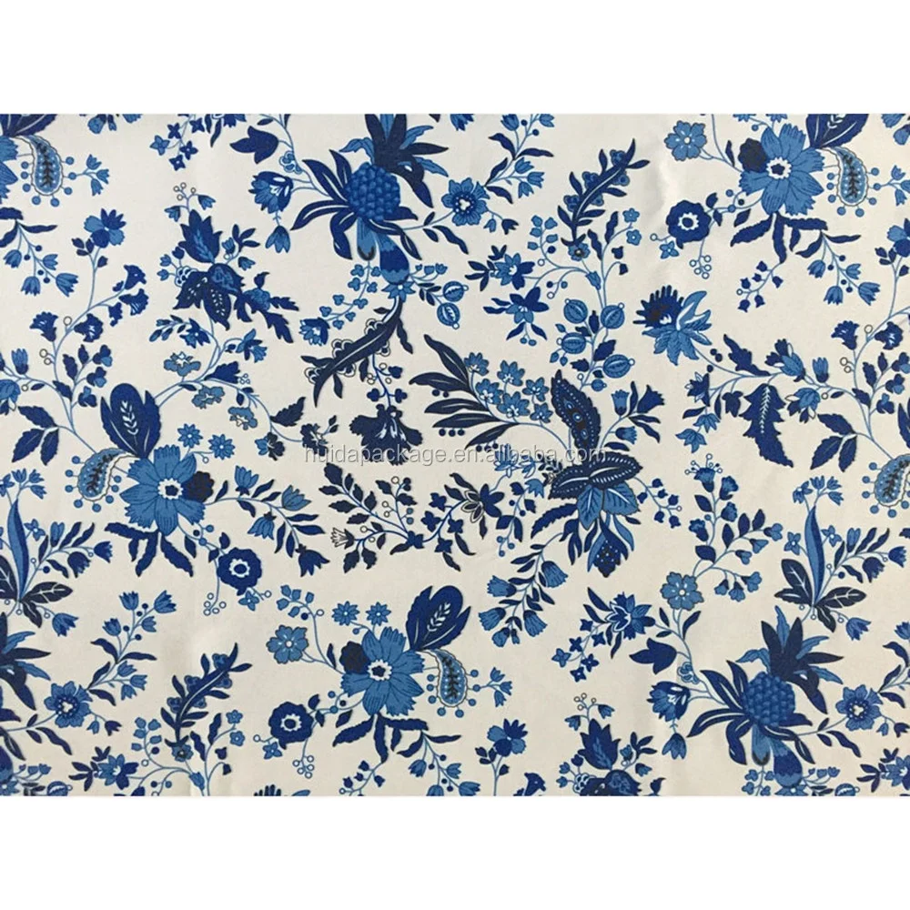 Exotic Blue Flower Print Design Table Linen Cloth 120GSM-200GSM Polyester Fabric Woven Technique Beautiful Plain Branding Oval