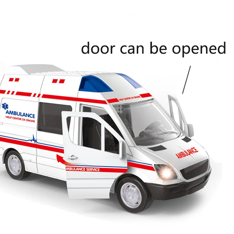 Open Door Alloy Pull Back Ambulance Diecast Car with Sound Light Toy Vehicles