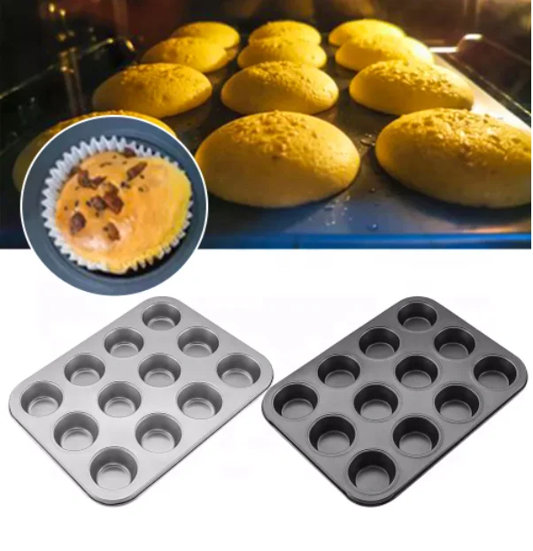 12 Cup Non-Stick Cake Pan Carbon Steel Muffin Tray Mince Pie Baking Egg Tart Mold Household Kitchen&Dining