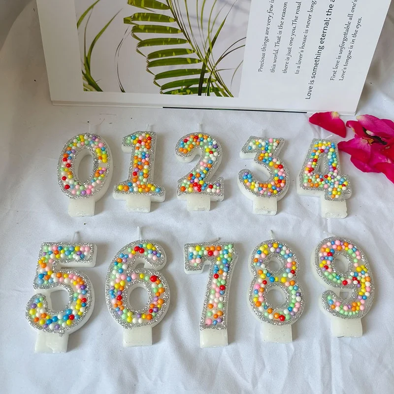 KLS Novelty Birthday Number Artificial Cute Pearl Candle Cupcake Colorful Acrylic Beads Luxury Flameless Birthday Number Candles