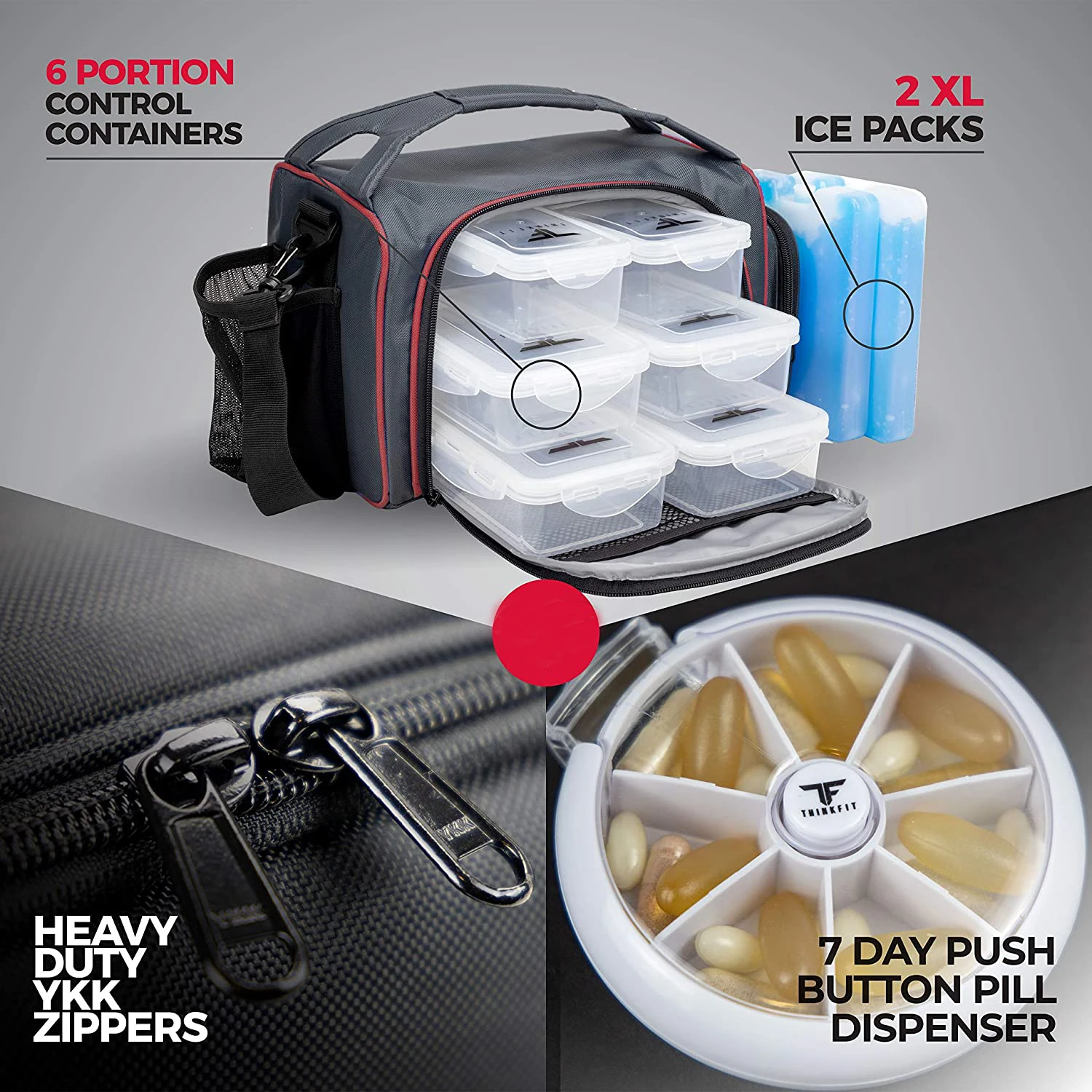 Amazon Best Selling Insulated Lunch Fitness with 6 Food Portion Control Containers  Meal Prep Bag