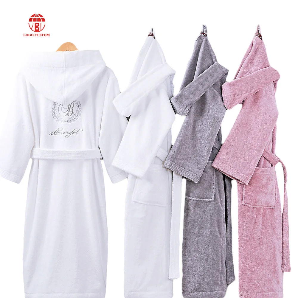 Hotel white hooded bathrobe cotton .100% cotton terry unisex hotel spa bathrobes bath robe custom bathrobes with logo for hotel