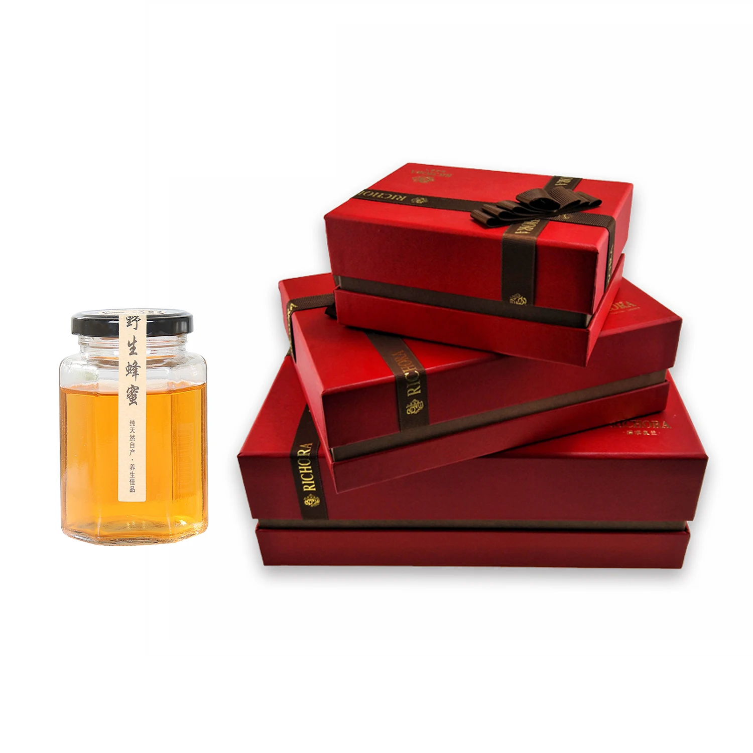 Custom Brand Logo Printing Bottle Package Cardboard Bee Glass Jar Honey Packaging Boxes With Bag