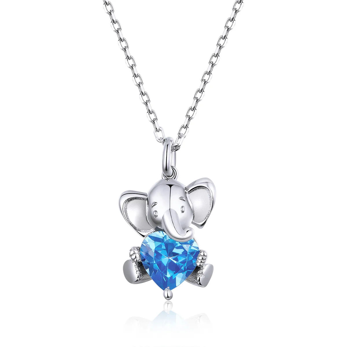LEICARE 925 Sterling Silver Jewellery Blue Cubic Zirconia Heart Elephant Pendant Necklace White Gold Plated