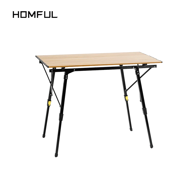 HOMFUL  new arrival outdoor camping table wood grain aluminum alloy folding adjustable outdoor table (1600476779418)