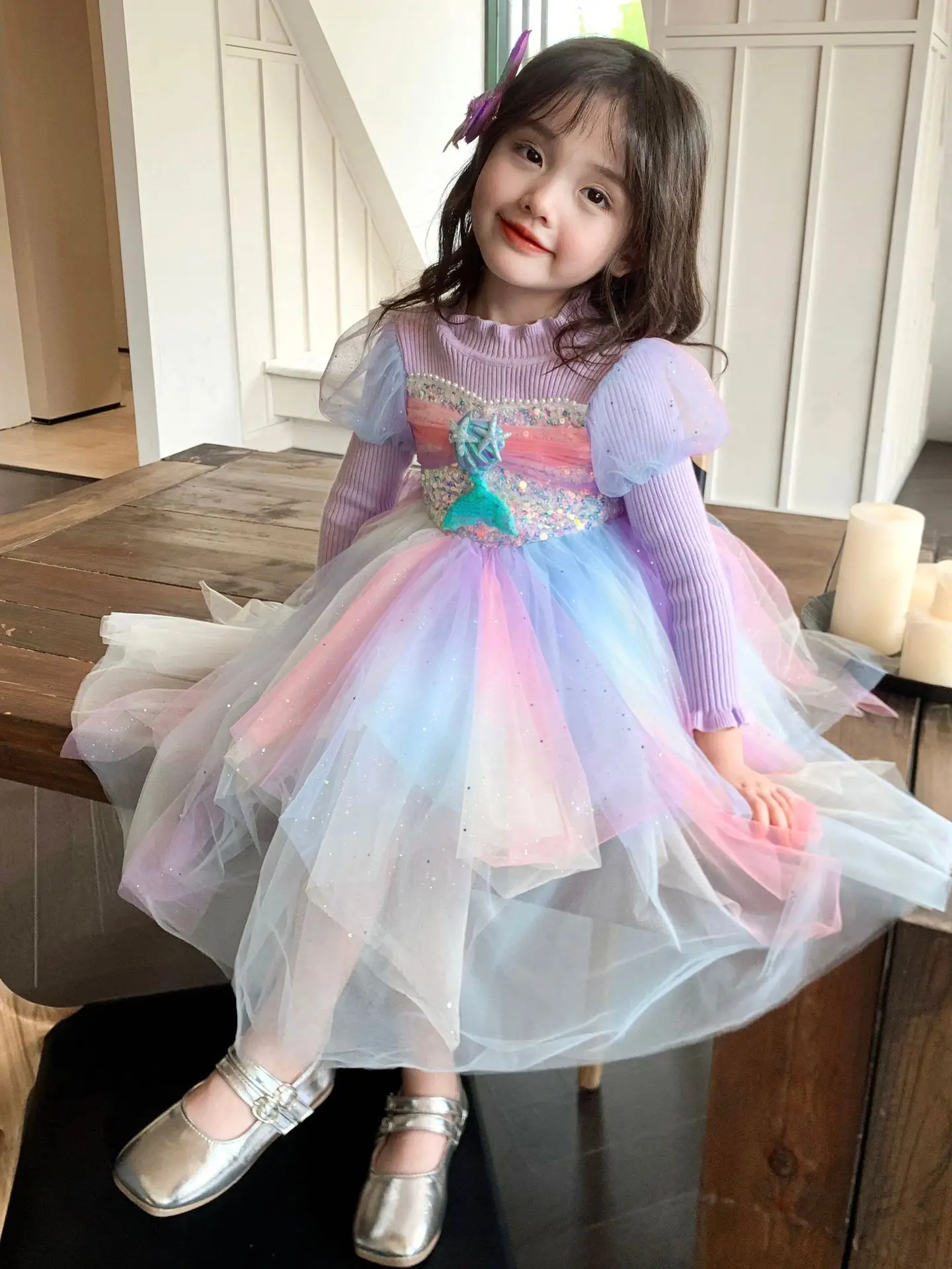 Custom Printed Toddler Girl Christmas Dress Floral Design Kids Dress for Autumn Season