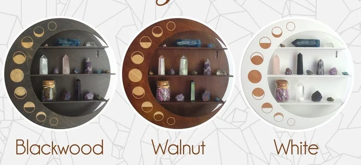 Custom Made Wooden Crystal Shelf Moon Wall Decor Floating Display Rack for Bedroom, Bath, Kitchen