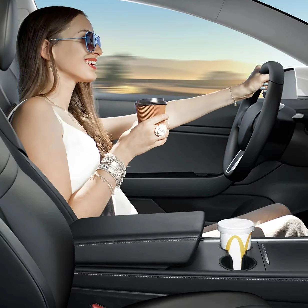 2024 Upgraded Designed For 2021-2024 Tesla Model Y Model 3 Center Console Cup Holder Insert Relaxed Grip  Interior Accessories