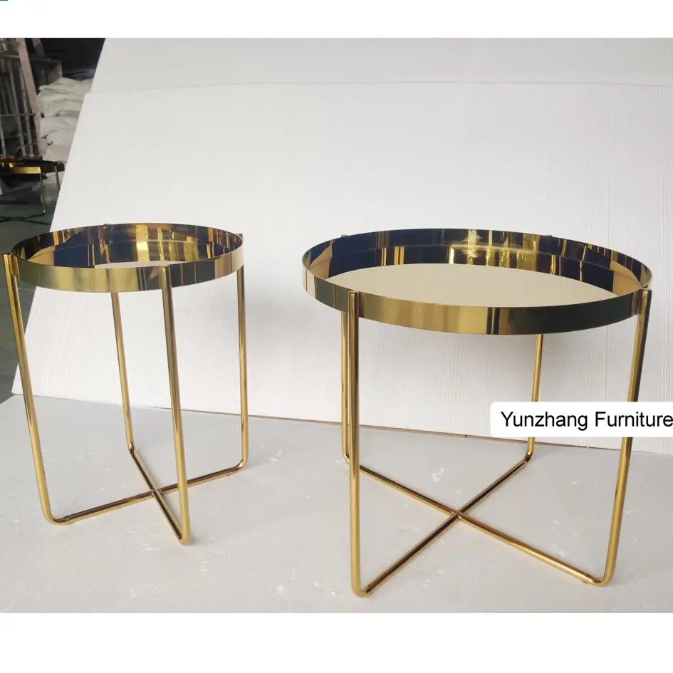 Luxury gold side table living room furniture with tempered glass