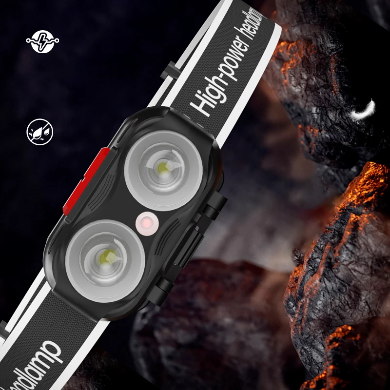 LED Headlamp IP65 Rating Camping Mining Running Hiking Emergency Switch Power Generation Rechargeable Lithium Ion Plastic
