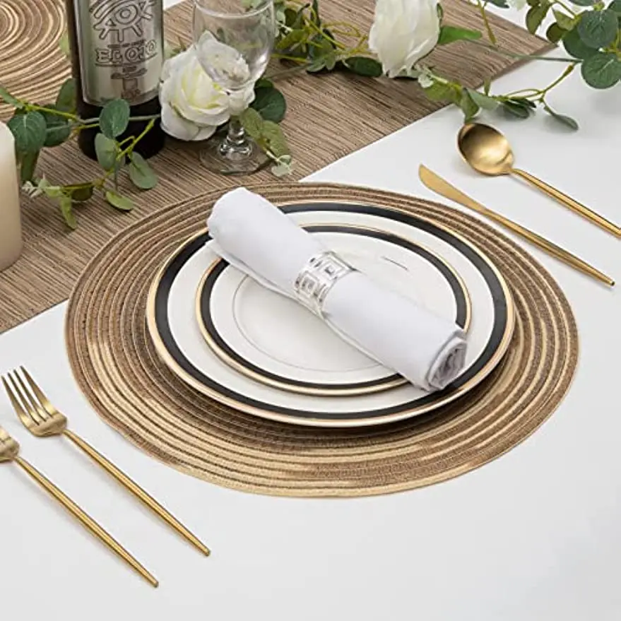 Round Placemats Set of 6 Washable 15 inch Variegated Braided Place Mats Kitchen Table Mats