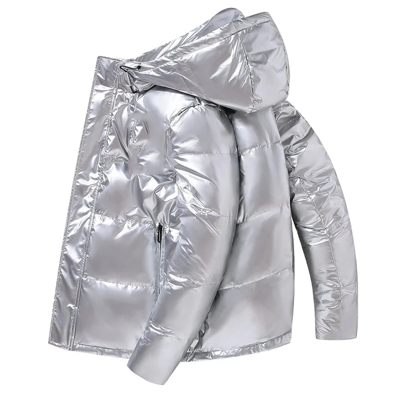 Custom Logo High Quality Winter Warm Coat Shiny Embossing Cotton Padded Bubble Puffer Duck Down Jacket for Men