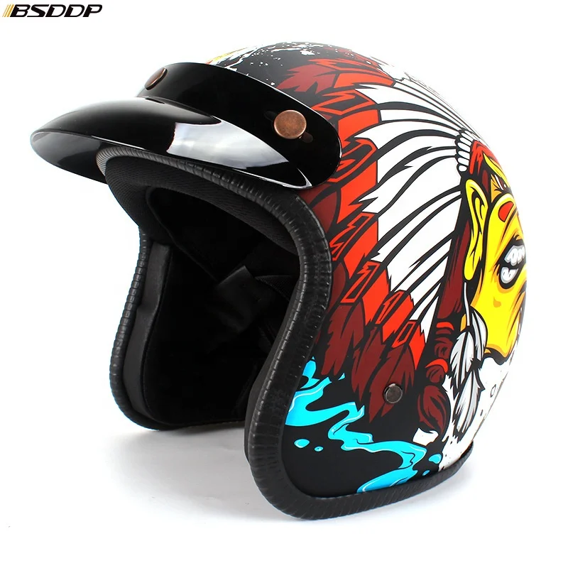 Fancy decals ABS open face retro electric bike vintage helmet motorcycle motor cycle helmet  cafe racer riding cascos with peak
