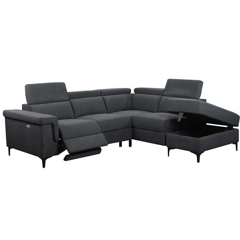 The most popular nordic Light Gray color velvet fabric living room furniture L shaped sofa bed with adjustable headrest and USB