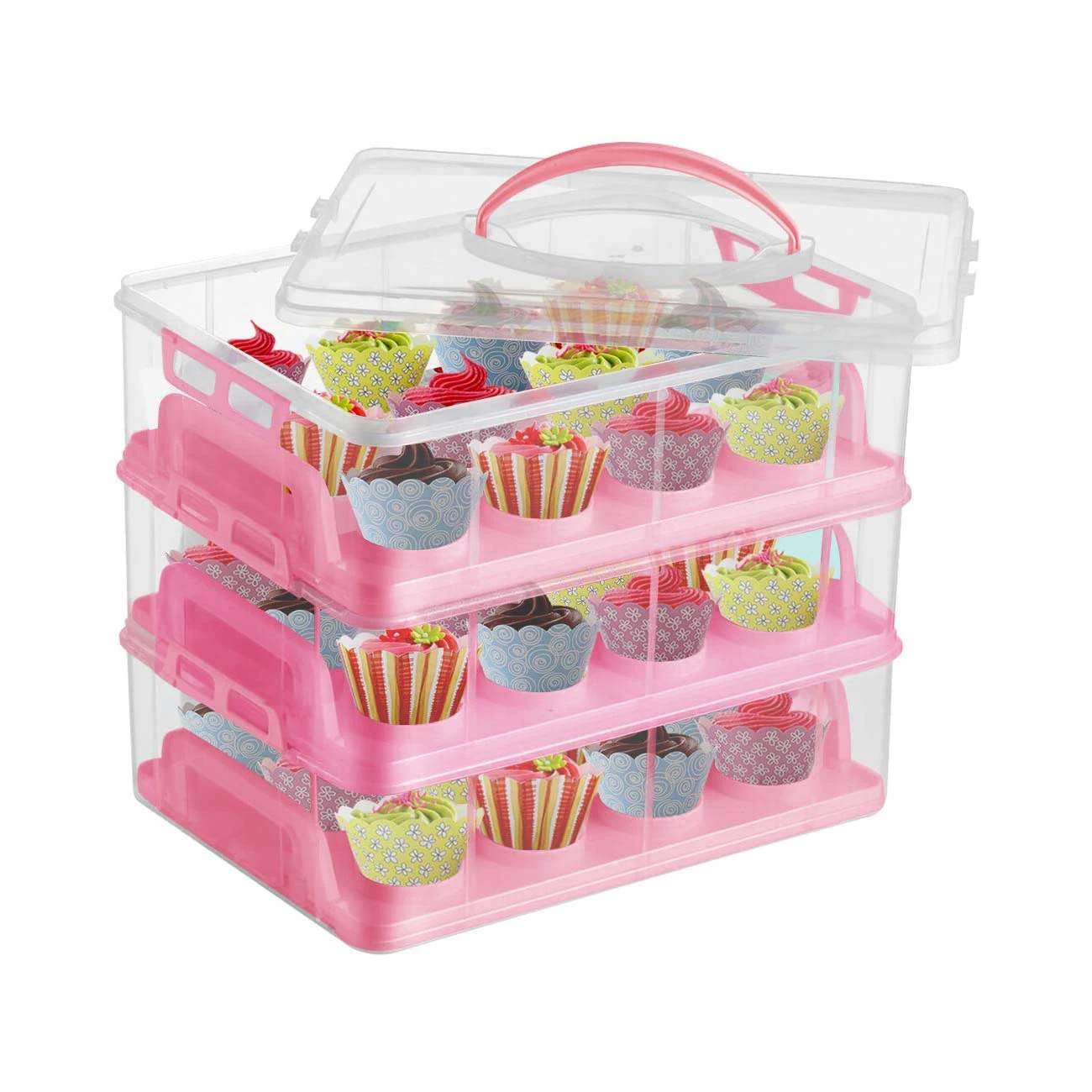Three Tier Premium Upgraded Model Cupcake Carrier Cake Holder Stacking Cupcake Storage Container