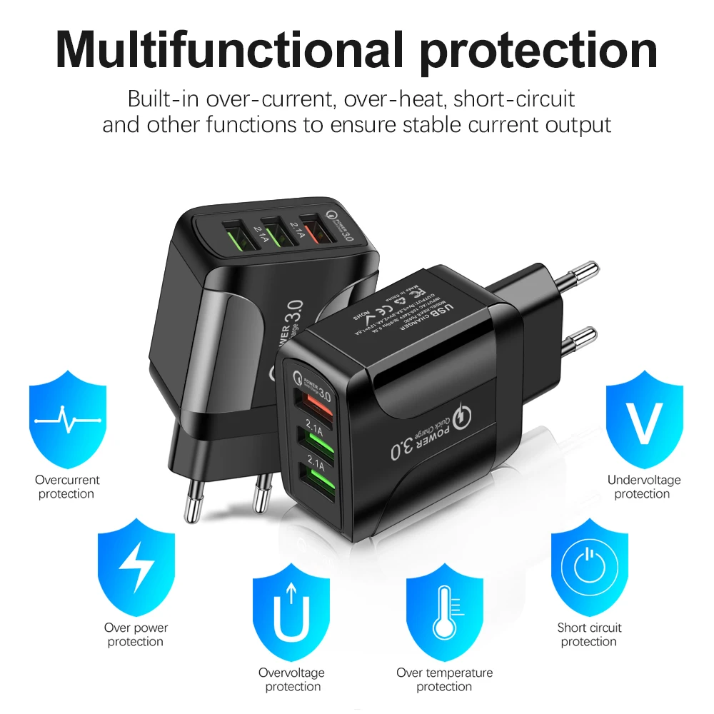 Eonline USB зарядное устройство 3A кик зарядка 3 0 для мобильного телефона iPhone Samsung Xiaomi порта быстрой настенное UK/EU/US вилка