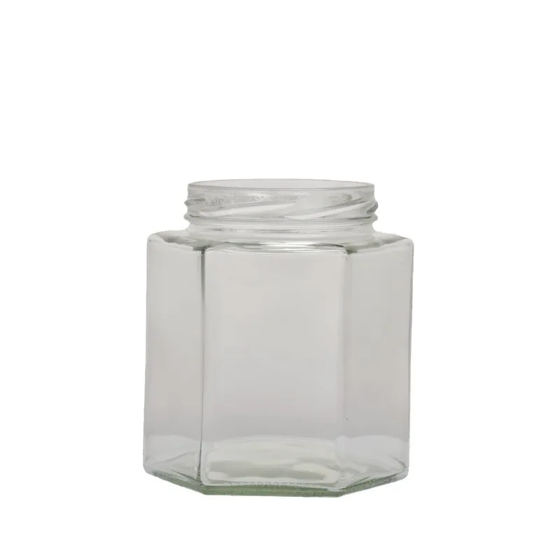 Putian 45ml-730ml Hexagonal Glass Jar with Lid Transparent Sealed Bottle for Sauce Honey Jam Various Sizes for Storage