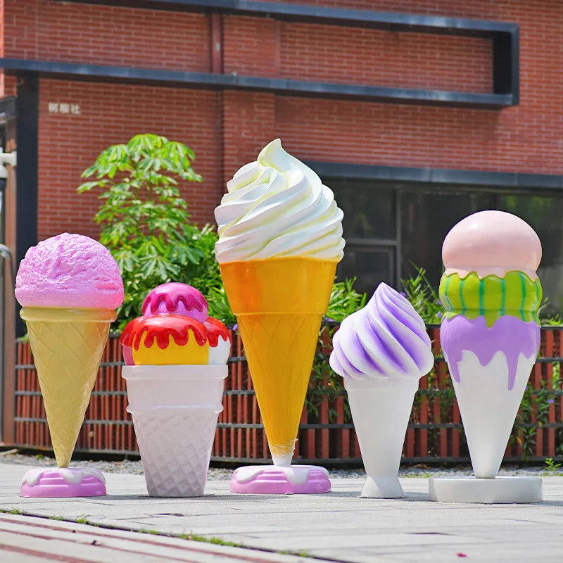 Shopping Mall Ice Cream Shops Outdoor Decor Sculpture More Color Large Fiberglass Giant Ice Cream Statue