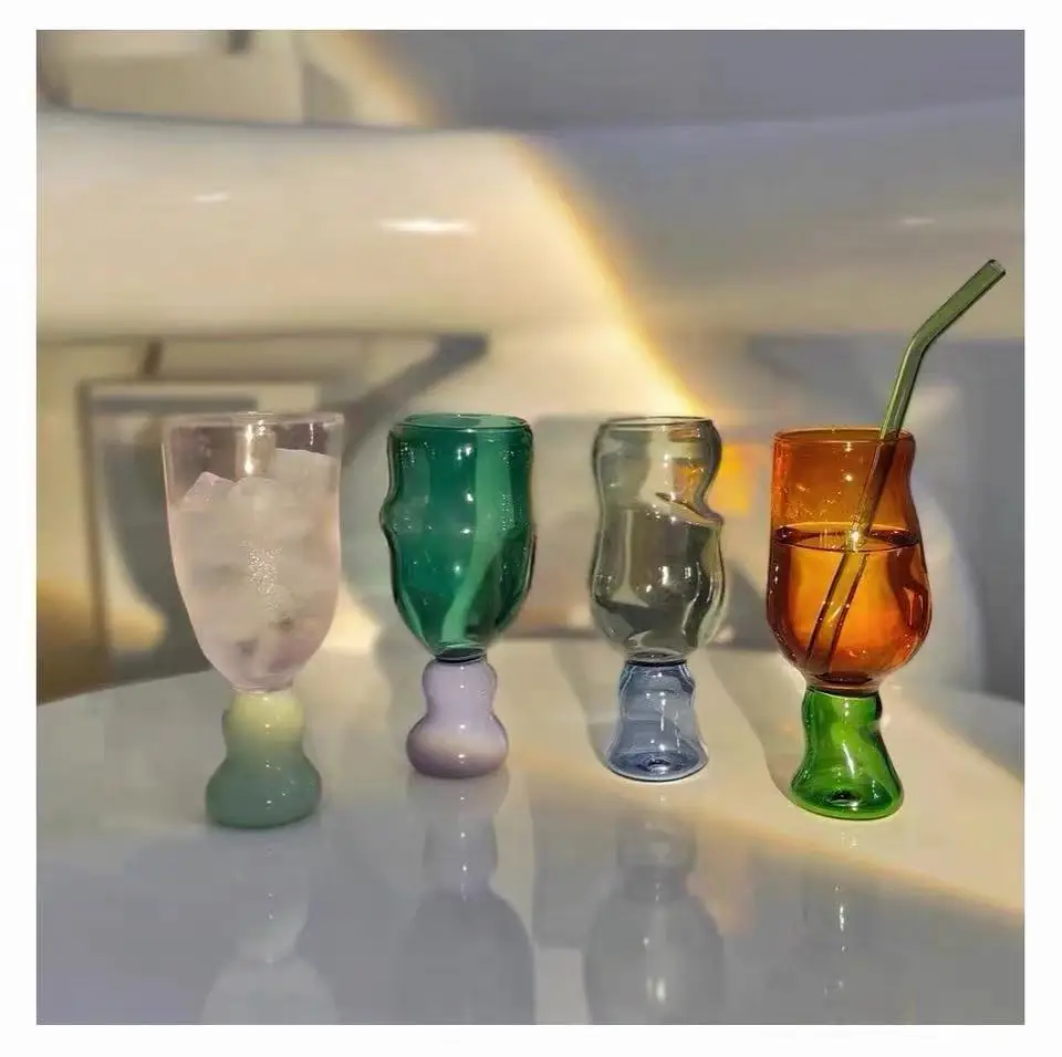 Custom Made Creative Drinkware Birthday Gift Borosilicate Handless Two-Coloured Glass Mugs Cups for Drinking