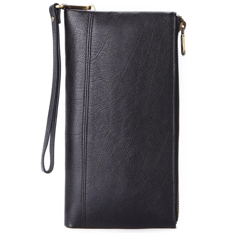 Andong Factory Genuine Leather Long Wallet for Men Top Layer Cowhide Cow Leather Buckle Zipper Purse Clutch Bag Purse