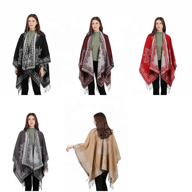 Knitted Multiple Sweet Colors Shawl Fabric Winter Fall Poncho Cashmere Women Winter Poncho