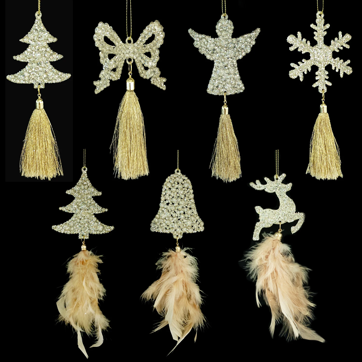 Acrylic Christmas tree decoration pendant Christmas snowflake macrame ornaments bowknot tassel angel feather ornament