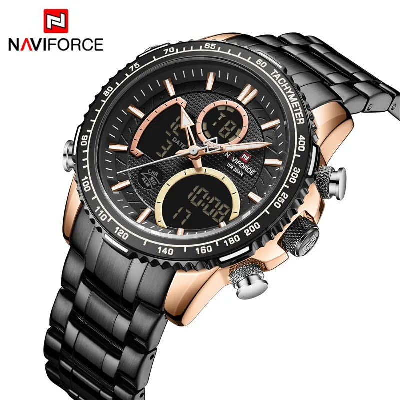 NAVIFORCE Men Watch Dual Display Blue Sport Timepiece Chronograph Quartz Wristwatch Date Male Clock Relogio Masculino NF9182
