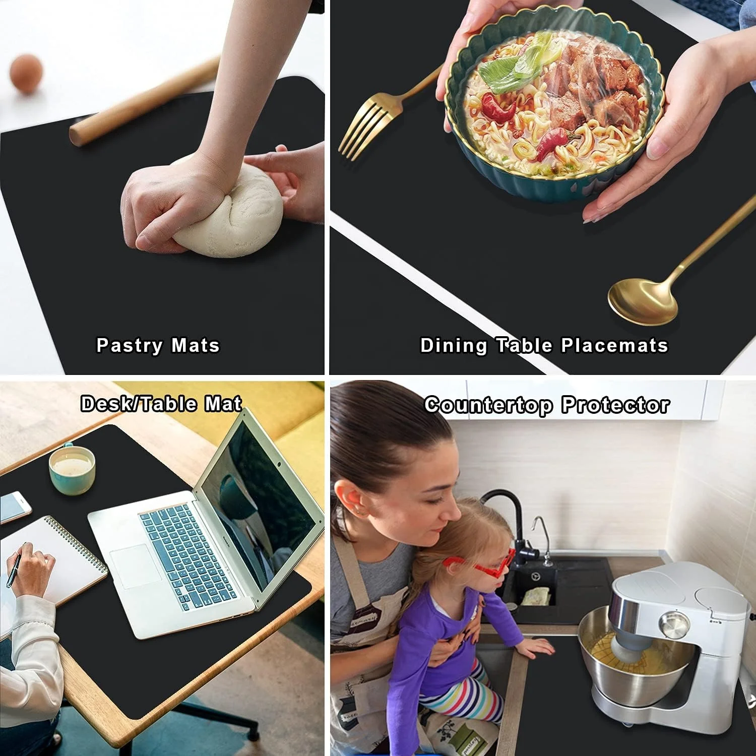 Large Size Silicone Kitchen Table Mat Multipurpose Silicone Mat  Waterproof Nonslip Silicone Mats for Kitchen Counter Black
