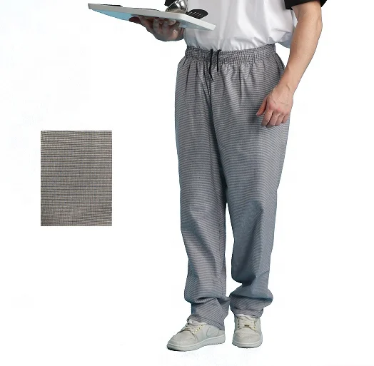 checker Elastic waist cooking mens work pants chef uniform pants kitchen work pants for men