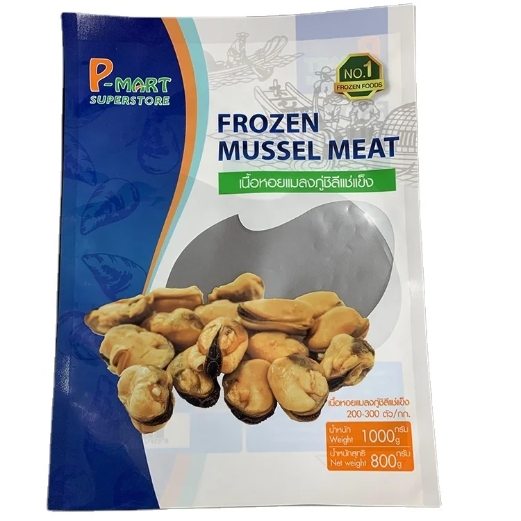 Custom freeze resistance degradable clear plastic nylon 800g frozen mussel meat packaging bag