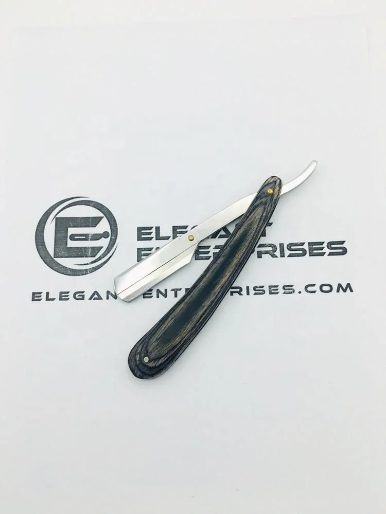 High Quality Straight Shaving Razor with wood handle, Black Pakka wood handle barber razor with custom brand name