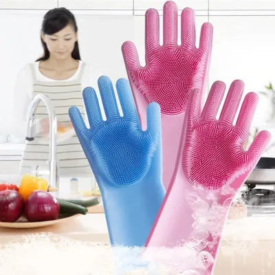 Good Quality Cleaning Sponge Gloves Reusable Kitchen Household Magic Silicone Dishwashing Gloves