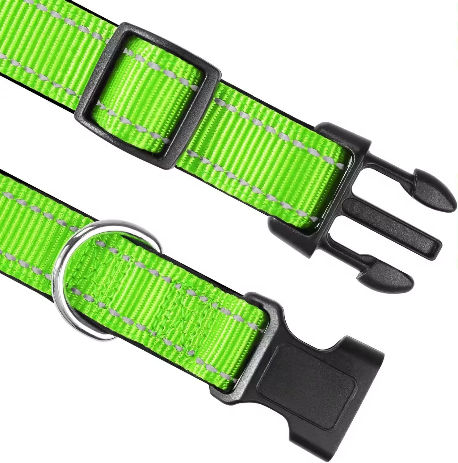 MEOW LOVE Adjustable Soft Night Reflective Nylon Webbing Rope Stripe Cat Dog Collar Pet Leash