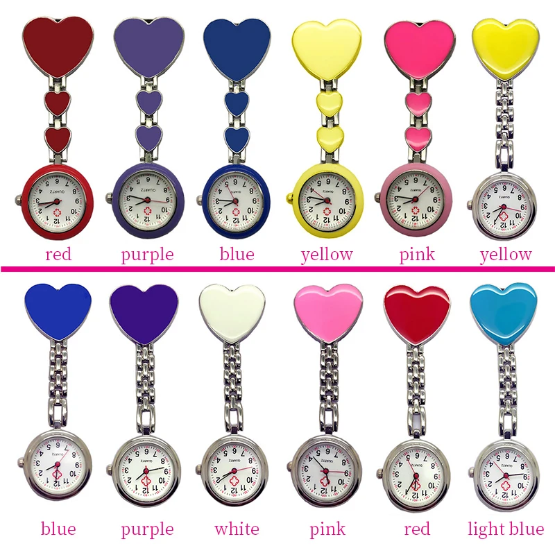 Wholesale Mix colors Heart Nurse Fob Watch Brooches Quartz Nurse Watch