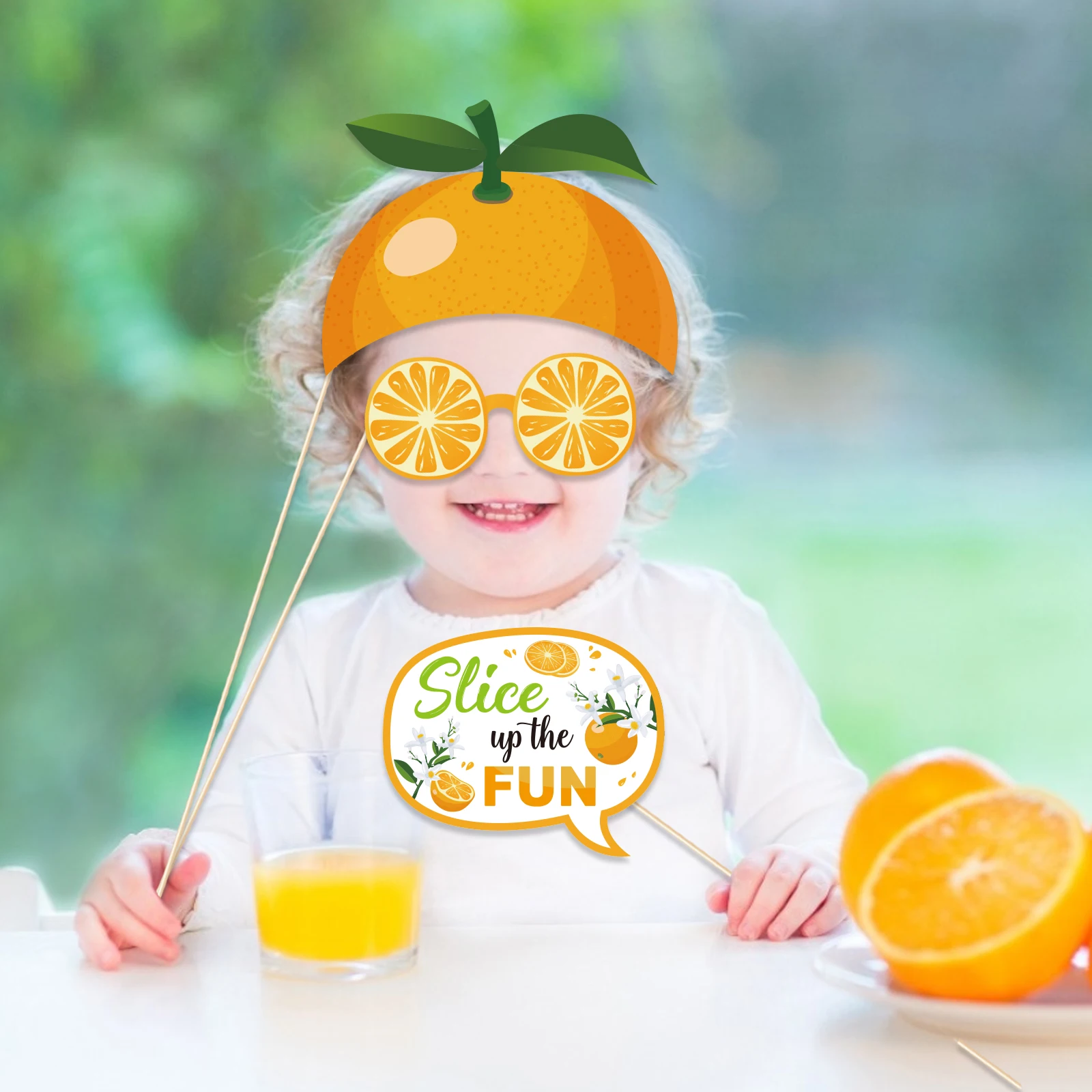 Huancai Oranges Photo Booth Props Cute Fruits Party Props Kit with Wooden Sticks for Baby Shower Kids Birthday Party Supplies