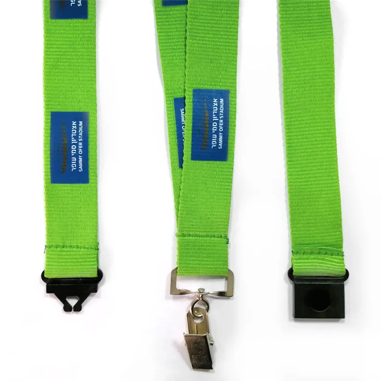 Оптовая продажа, индивидуальный однотонный зеленый шнурок с пряжкой, принт, атласная лента, цветной шейный шнурок для держателя карт, шнурок для сотового телефона