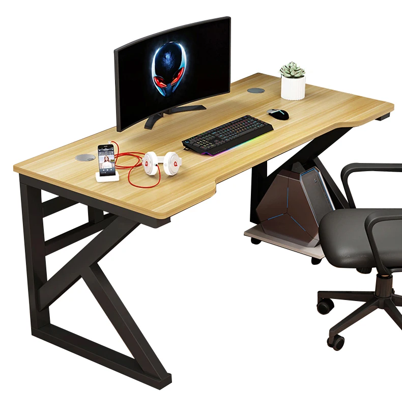 
Hot Sale Large Study Table Walnut Wooden Desktop Carbon Steel Frame Computer Gaming Desk 