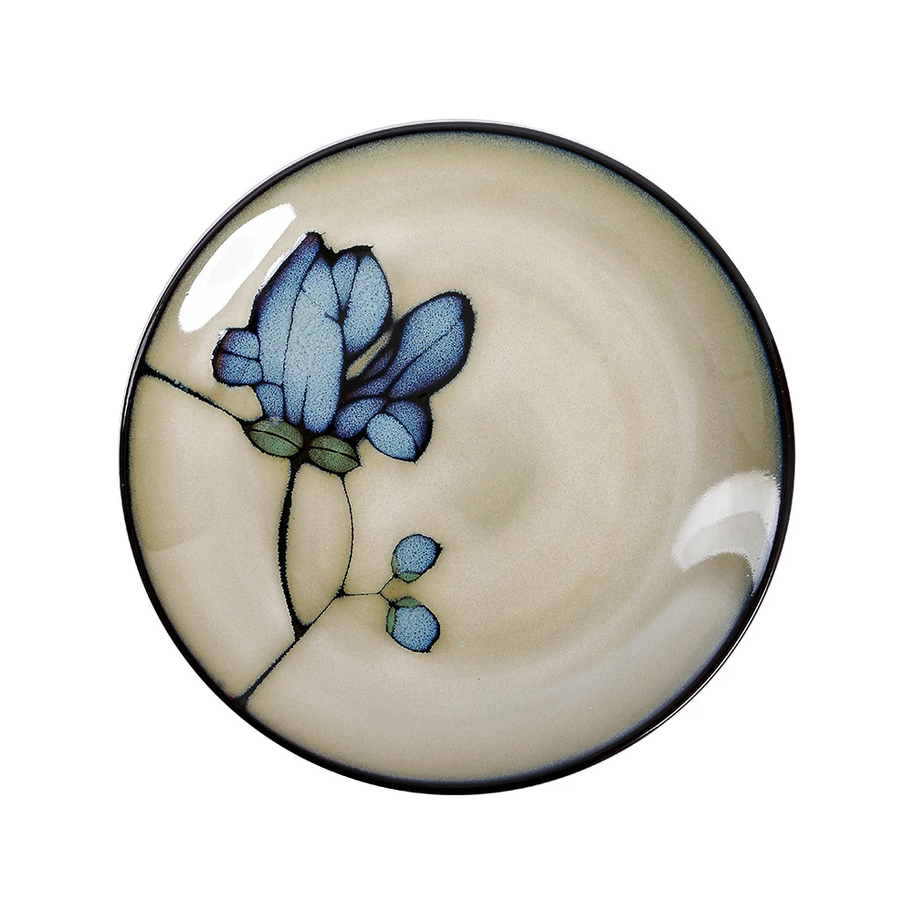 Japanese ceramic plate underglaze color deep plates round plate dish household8Meal tray Bowl