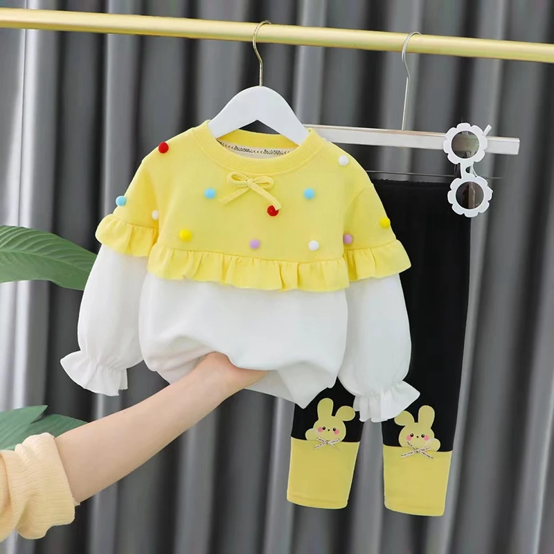 2022 Spring Autumn Kids Girl 2pcs Clothing Set Flower Knitted Coat Cotton Shirts Jeans Baby Girl Clothes Suit