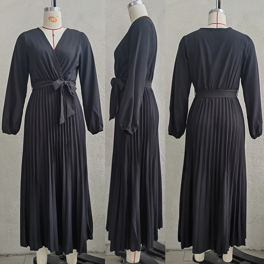 Casual Clothing Dress Winter and Autumn Women Lady Elegant Long Sleeve Belted Dresses