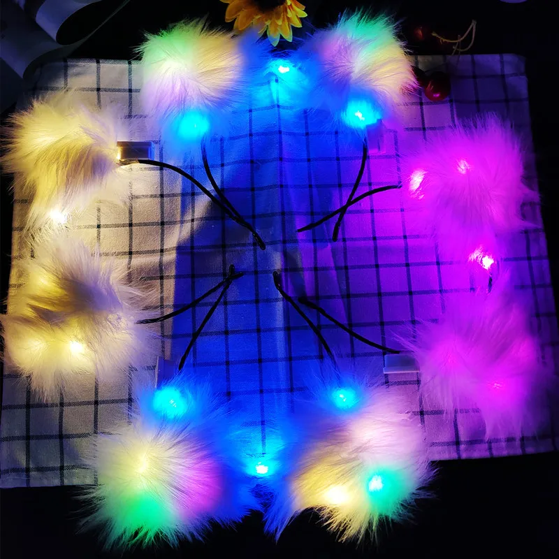 RTS Animal Cute Cat Ears Led Headband Kawaii Anime Hair Hoop Halloween Cosplay Party Costume Hair Accessories