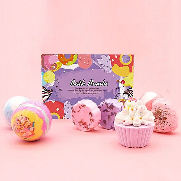 Drop Shipping Organic Fizzy Kid Bath Bombs Set Gift Box Small Cupcake Candy Food Diy Bath Ball Bomb Kit