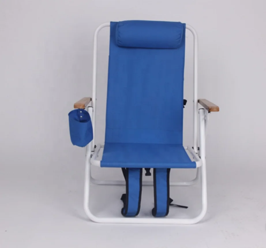 Compact Lightweight Aluminum Outdoor Picnic Folding Beach  Chair backpack with wood armrest