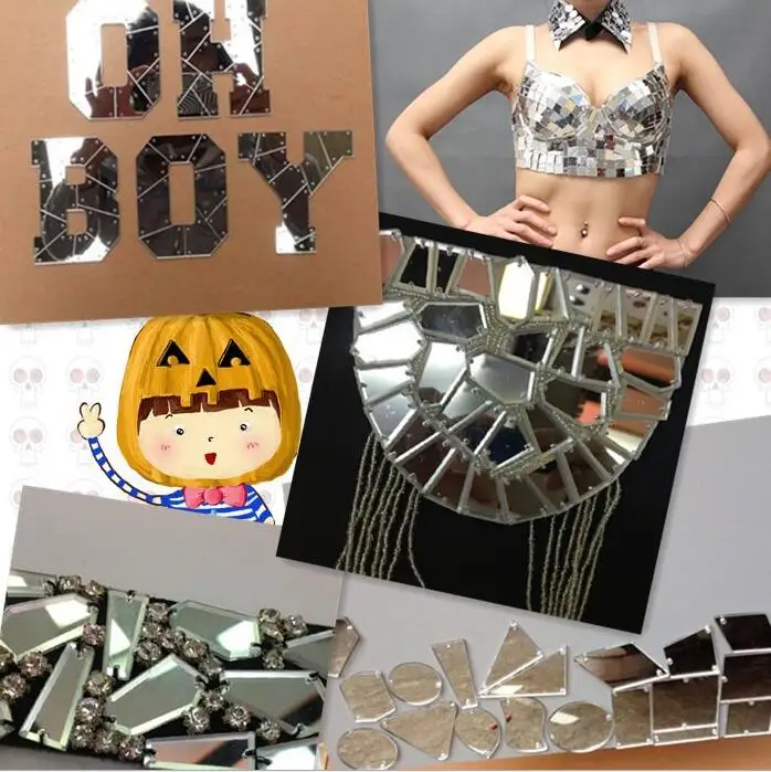 100pcs Top quality shaped mirror crystal sew on rhinestones all colors available flat back acrylic sheet factory price