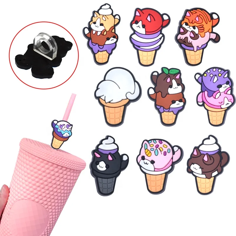Manufacturer Custom Cute Cartoon Reusable Silicone Straw Topper With Dust Caps Pc Material For Bar & Drinking Accessories